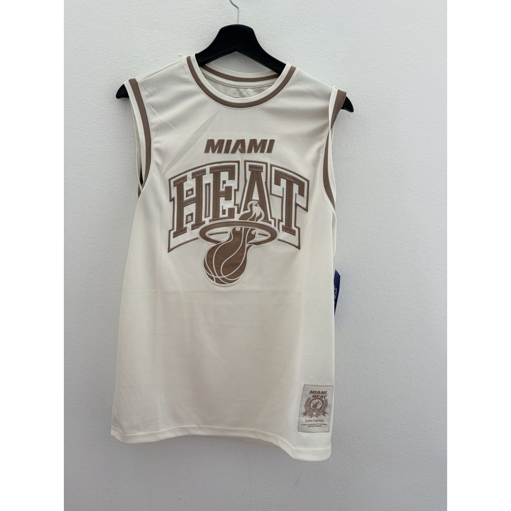Ultra Game NBA Miami Heat Buck Up Tank Top Off White Brown Men's Size S NWT